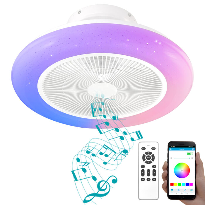 DewShrimp Bladeless Ceiling Fan with Lights Flush Mount Ceiling Fan with Bluetooth Speaker