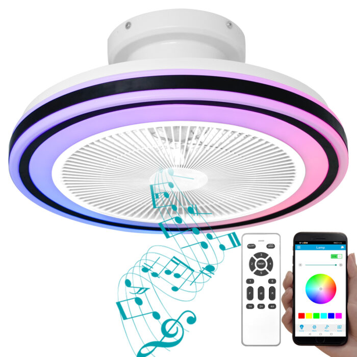 DewShrimp Flush Mount Ceiling Fan,Bladeless Ceiling Fan with Bluetooth Speaker