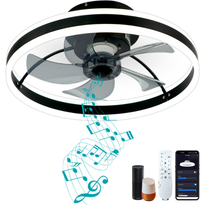 DewShrimp Wifi Low Profile Ceiling Fan Flush Mount Bladeless Ceiling Fan with Remote+App Smart Ceiling Fan