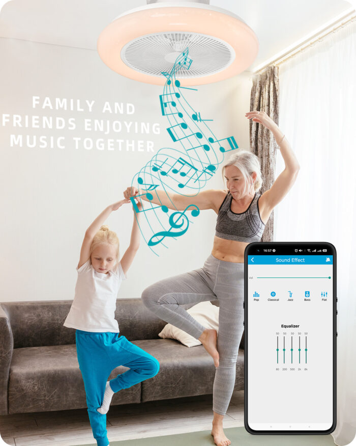 DewShrimp Bladeless Ceiling Fan with Lights Flush Mount Ceiling Fan with Bluetooth Speaker - Image 6